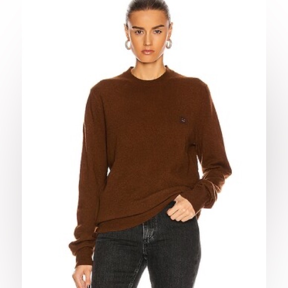 Acne Studios Kalon Face Patch Wool Sweater in Dark Brown - Picture 2 of 10